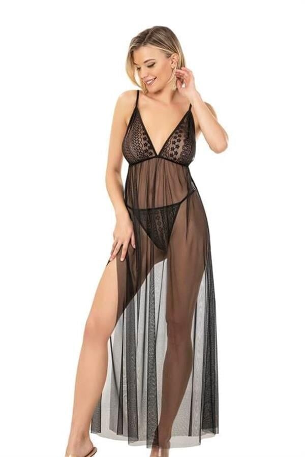 Arias Closet Siyah Kısa Tül Gecelik