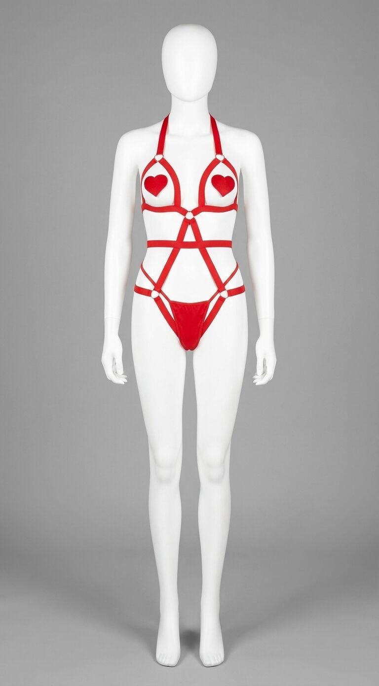 Göğüs Bölgesi Açık Fantezi Kırmızı Harness