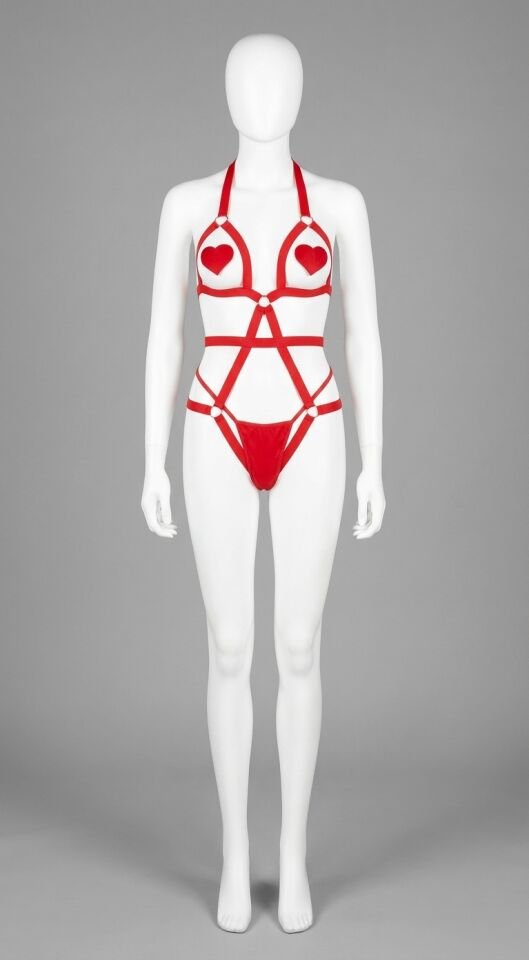 Göğüs Bölgesi Açık Fantezi Kırmızı Harness