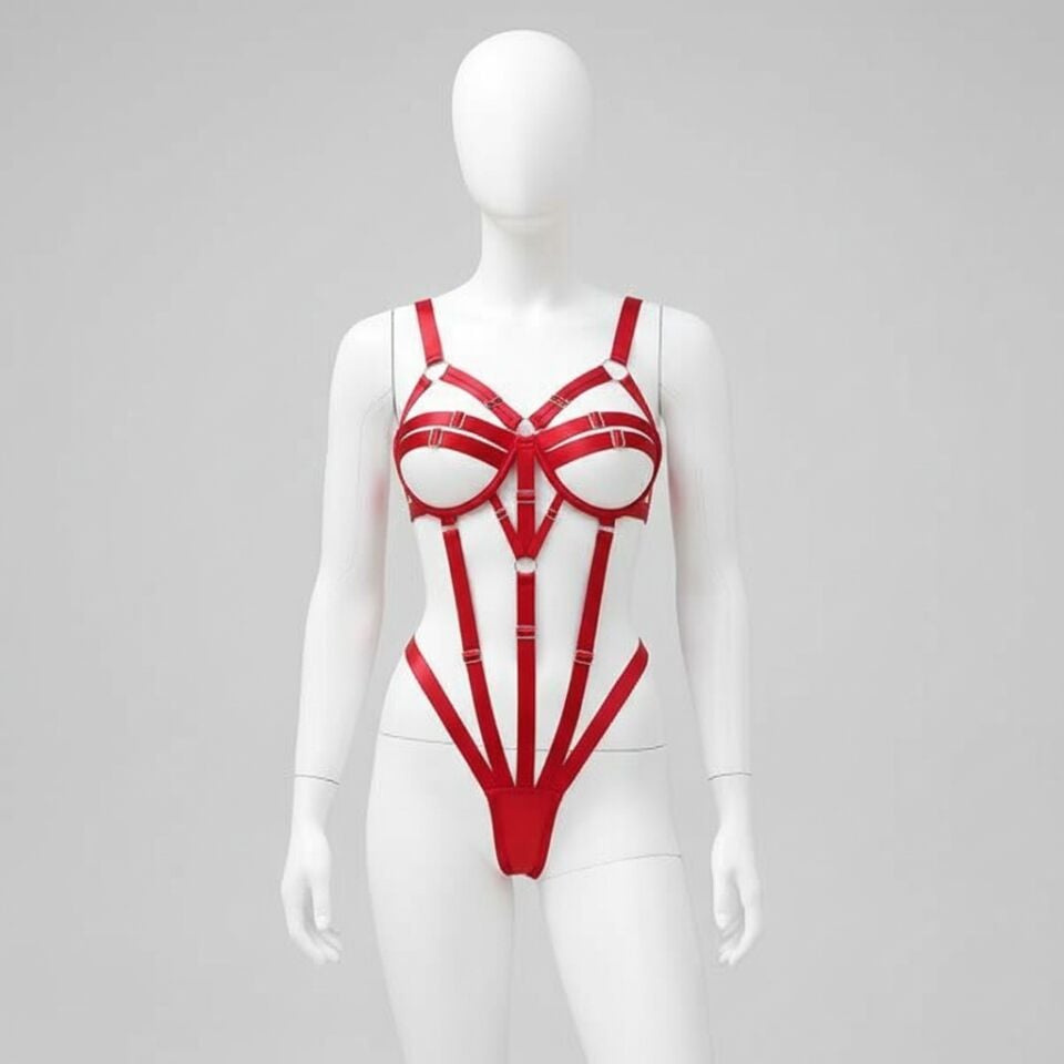 Arias Closet Fantezi Lastik Body Harness Kırmızı