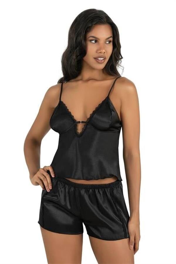 Arias Closet Siyah Saten Şort Takımı 9207