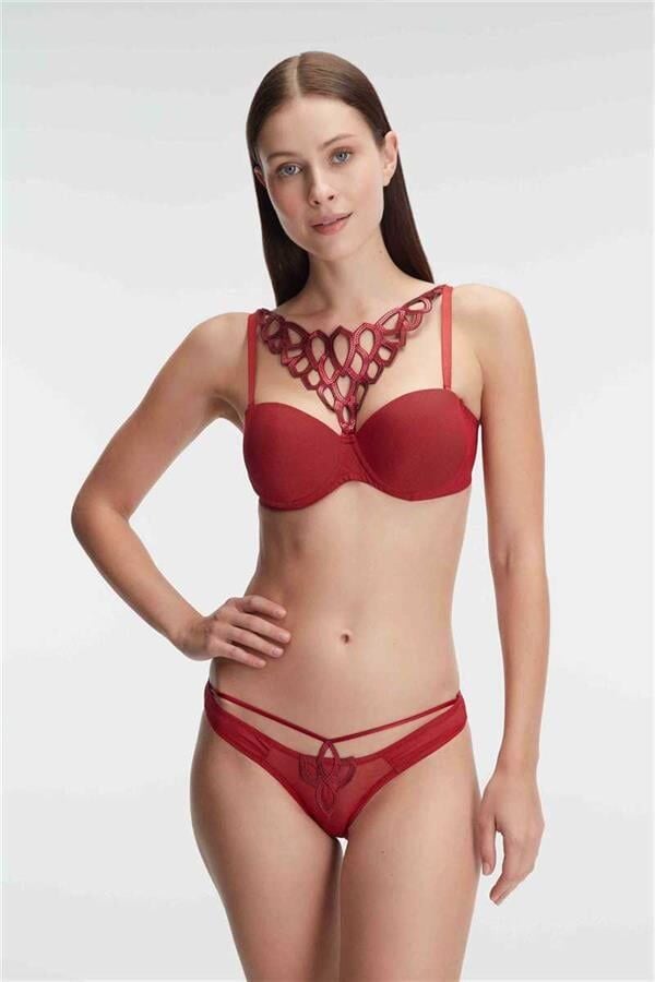 Arias Closet Balenli Destekli Dolgulu Askıları Çıkabilen Çıkabilen Yaka Aksesuarlı Sütyen ve String Takım