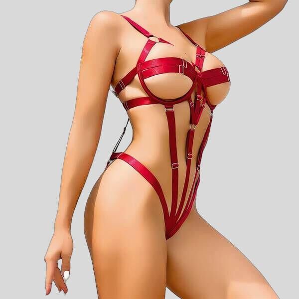 Fantezi Lastik Body Harness Bordo