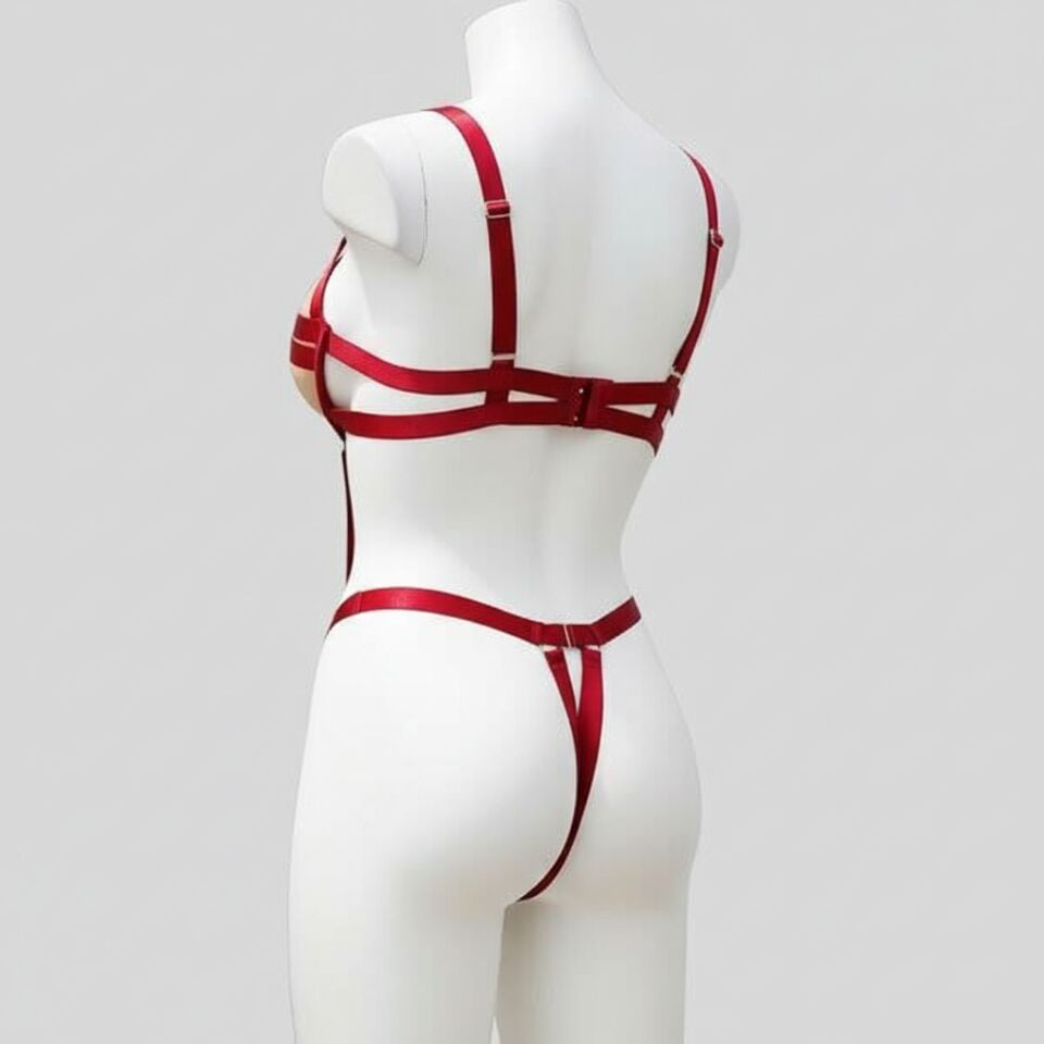 Arias Closet Fantezi Lastik Body Harness Bordo