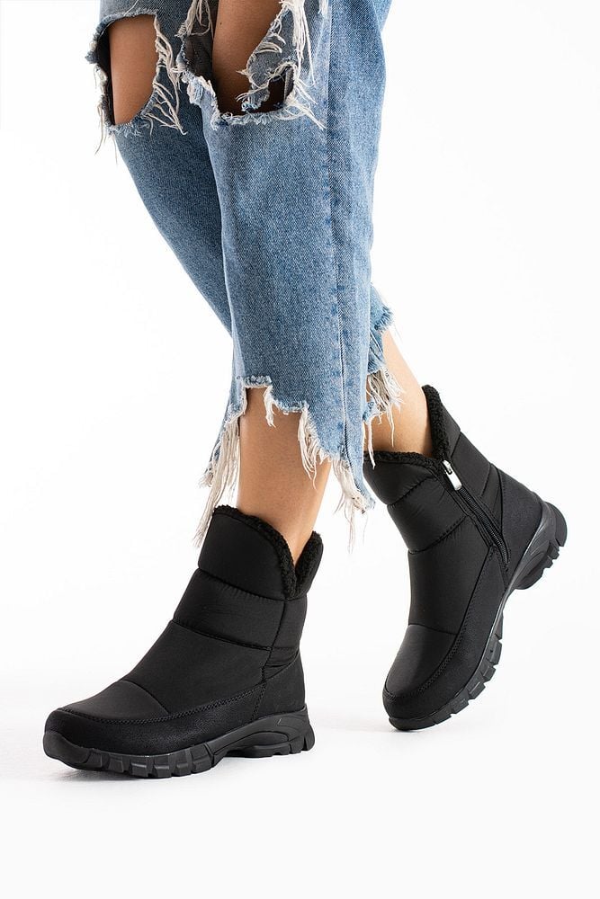 Kadın Siyah Kar Bot Su Geçirmez Fermuarlı Rahat ve Esnek Konforlu Kaliteli