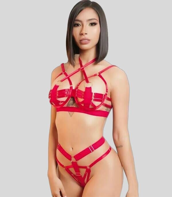 Arias Closet Kırmızı Sütyen Külot Harness Takım