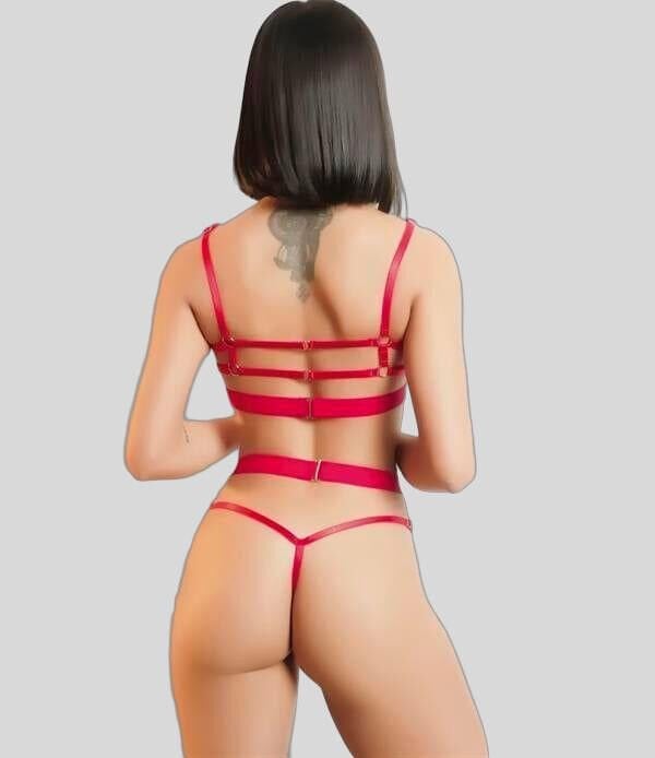 Arias Closet Kırmızı Sütyen Külot Harness Takım