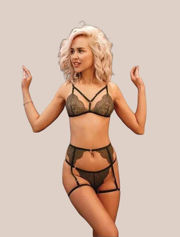 Arias Closet Yeşil Göğüs İp Detaylı Fantezi Jartiyer Takım