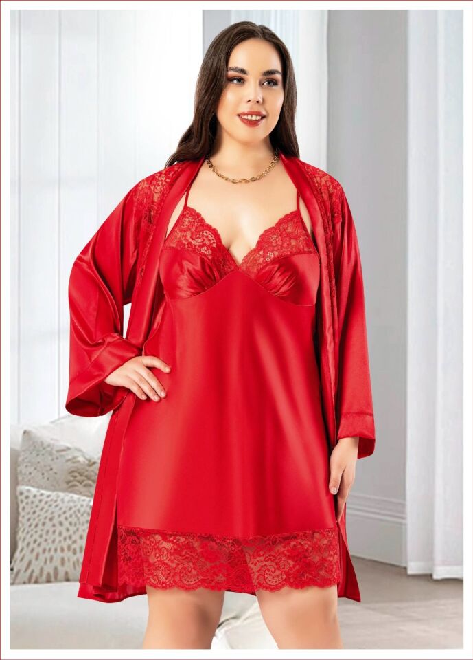 Miss Laris 6017 Battal Beden Bayan İkili Saten Takım