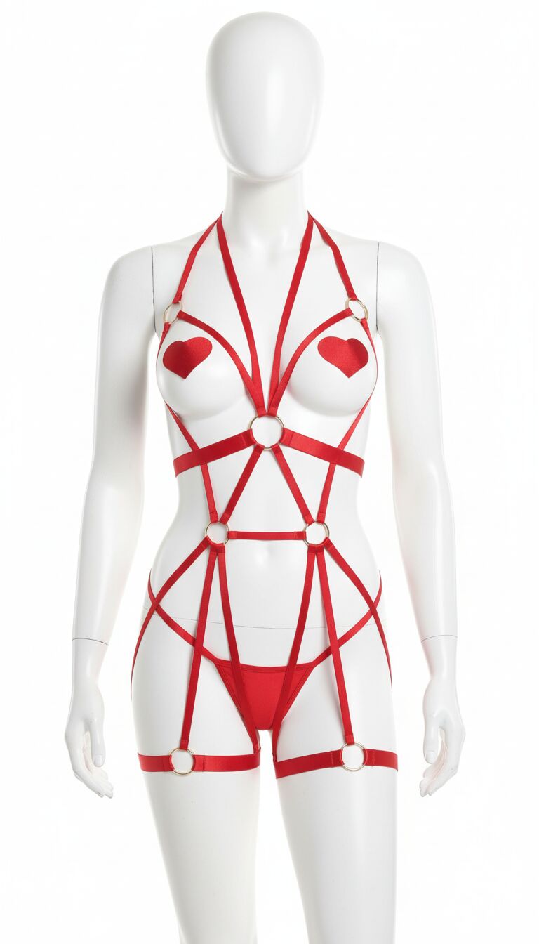 Arias Closet Fantezi Kırmızı Harness Takım