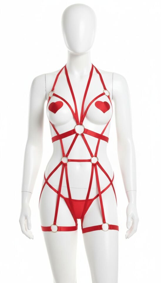 Arias Closet Fantezi Kırmızı Harness Takım