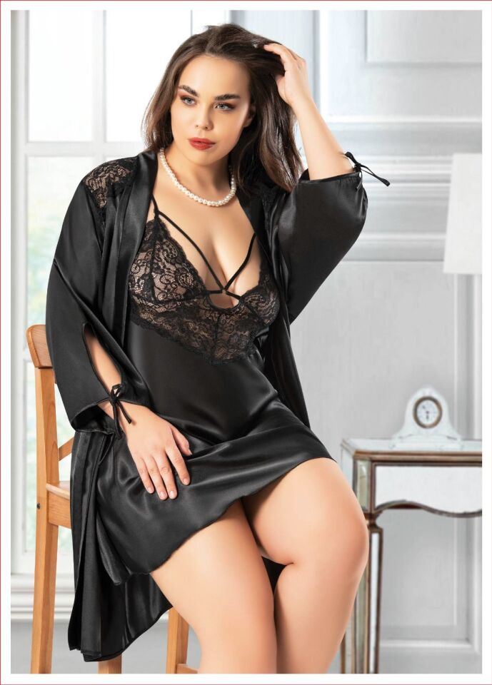 Miss Laris 6006 Battal Beden Bayan İkili Saten Takım