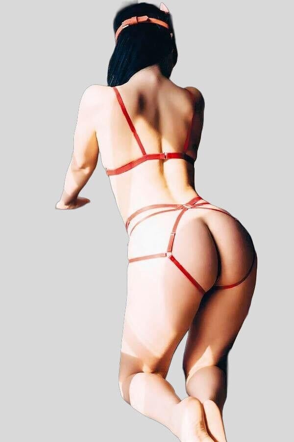 Arias Closet Kedi Maskeli Kırmızı Fantezi Harness Takım