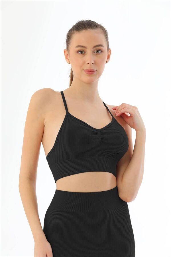 Arias Closet Siyah MI Emay 3921 Soft Seamless Ripli Tayt Yoga Takımı