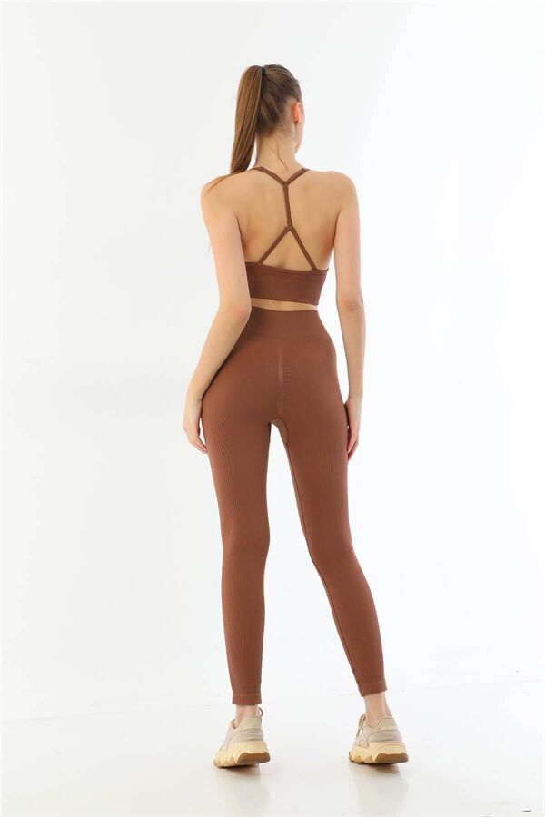 Arias Closet Kahve MI Emay 3921 Soft Seamless Ripli Tayt Yoga Takımı