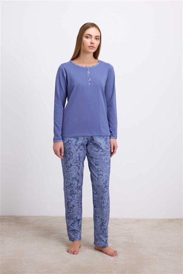 Arias Closet %95 Pamuklu Uzun Kollu T-Shirt ve Desenli Pantolon Pijama Takımı