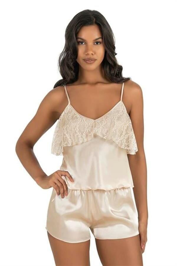 Arias Closet Fildişi Saten Şort Takımı 9214