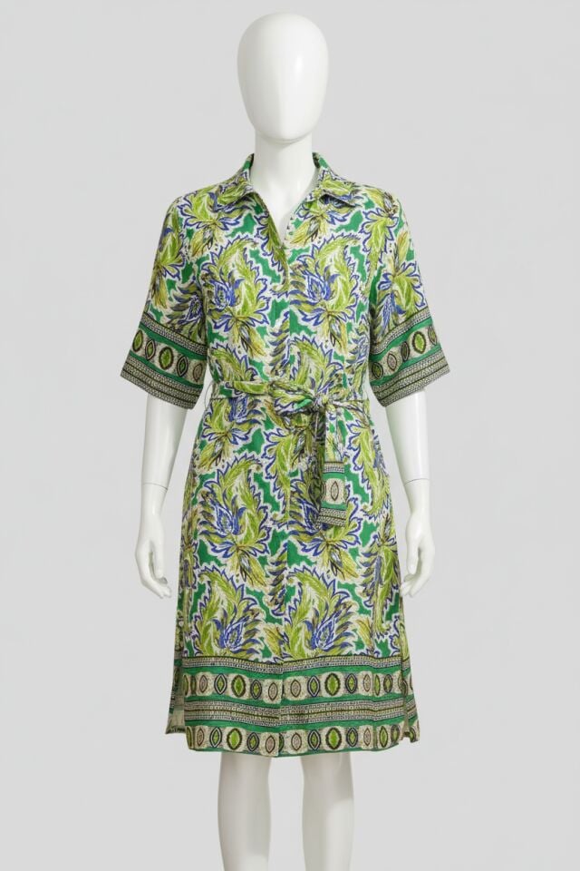 Kısa Yarım Kol V Yaka Kadın Viskon Çiçek Desenli Yazlık Uzun Elbise