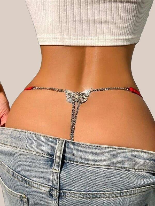 Arias Closet Zincir Kelebek Detaylı Fantezi Kırmızı String Tanga