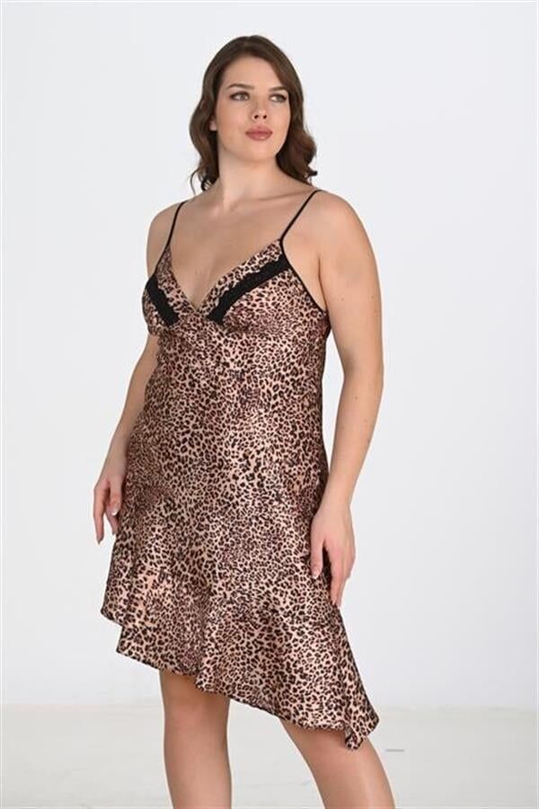 Arias Closet Premium Büyük Beden Saten Leopar Gecelik Bigsize