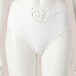 Beyaz V Metal Aksesuarlı Yüksek Bel String Tanga