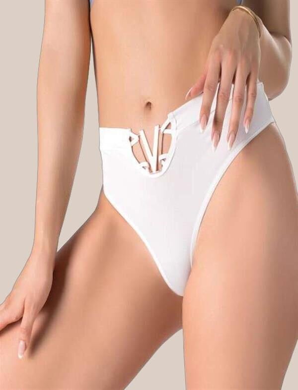 Arias Closet Beyaz V Metal Aksesuarlı Yüksek Bel String Tanga