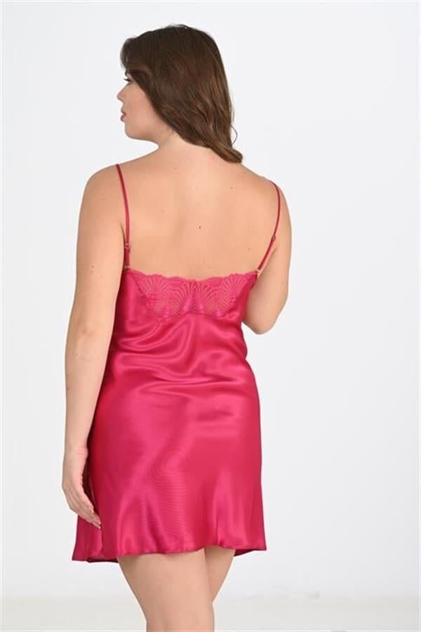 Arias Closet Premium Büyük Beden Saten Dantel İşlemeli Vişne 2'li Gecelik Sabahlık Takımı Bigsize