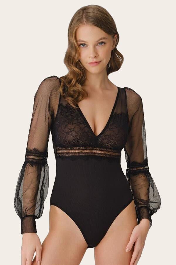 Arias Closet Tüllü Dantelli Uzun Kol Badi