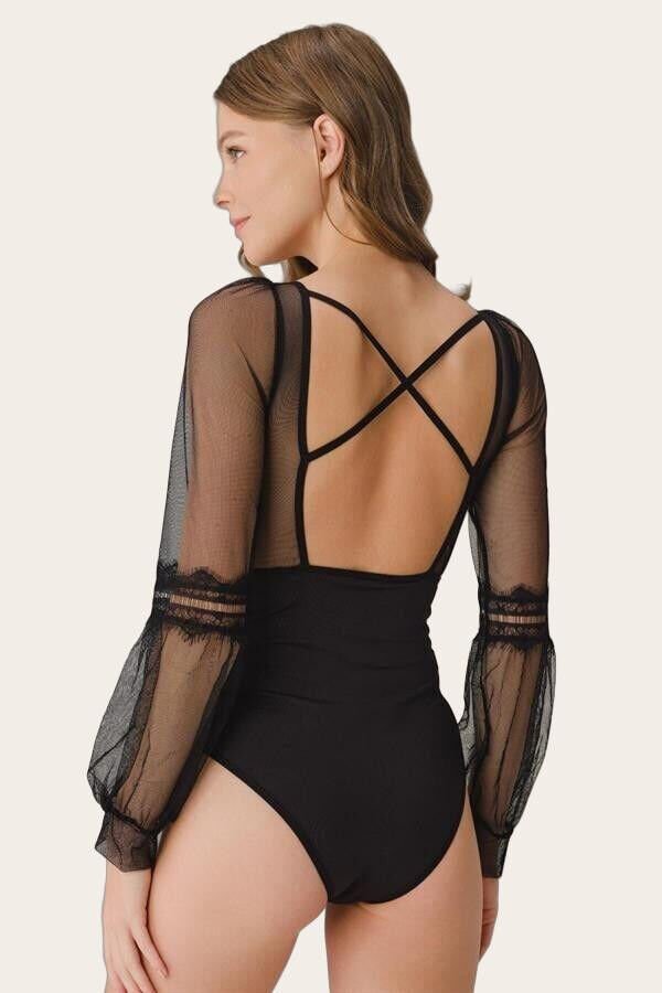 Arias Closet Tüllü Dantelli Uzun Kol Badi