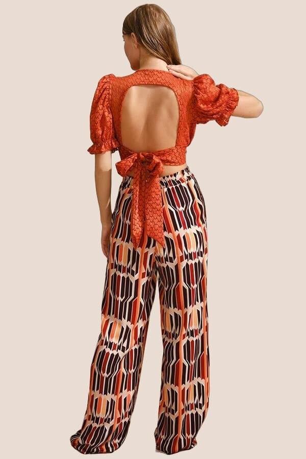 Arias Closet Kısa Yarım Kol V Yaka Geometrik Yazlık Kurdela Şerit Detaylı Pijama Takımı