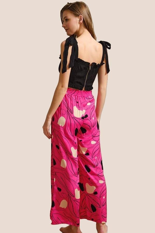 Arias Closet Kalın Askılı Viskon Çiçek Desenli Sırt Aksesuarlı Yazlık Dantel Detaylı Pijama Altı