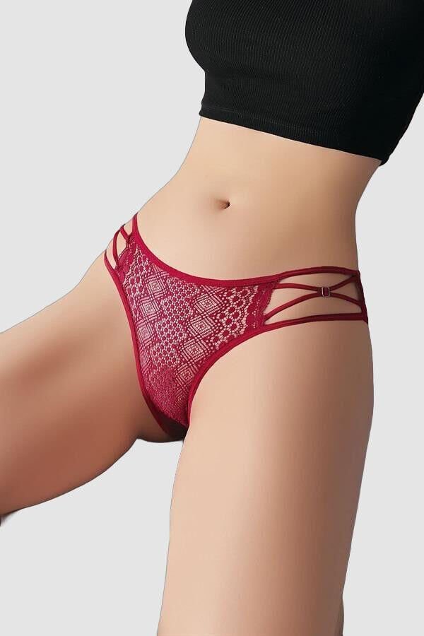 Arias Closet Transparan Dantel Detaylı Bordo Külot