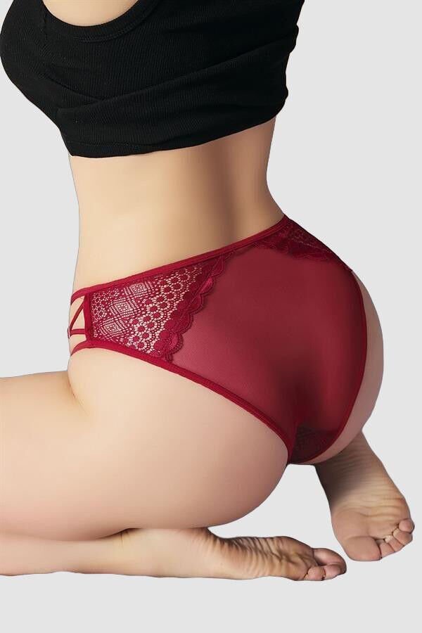 Arias Closet Transparan Dantel Detaylı Bordo Külot