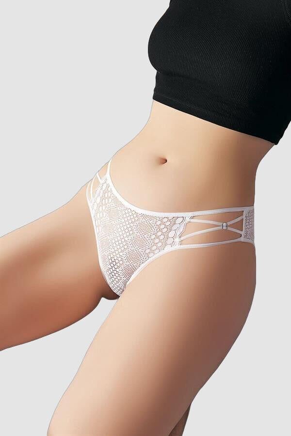 Transparan Dantel Detaylı Beyaz Külot