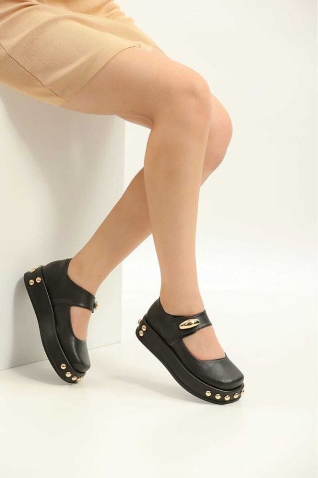 Platform Topuklu Loafers Günlük Kadın Siyah Ayakkabı