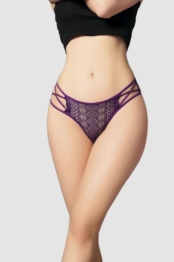 Arias Closet Transparan Dantel Detaylı Mor Külot
