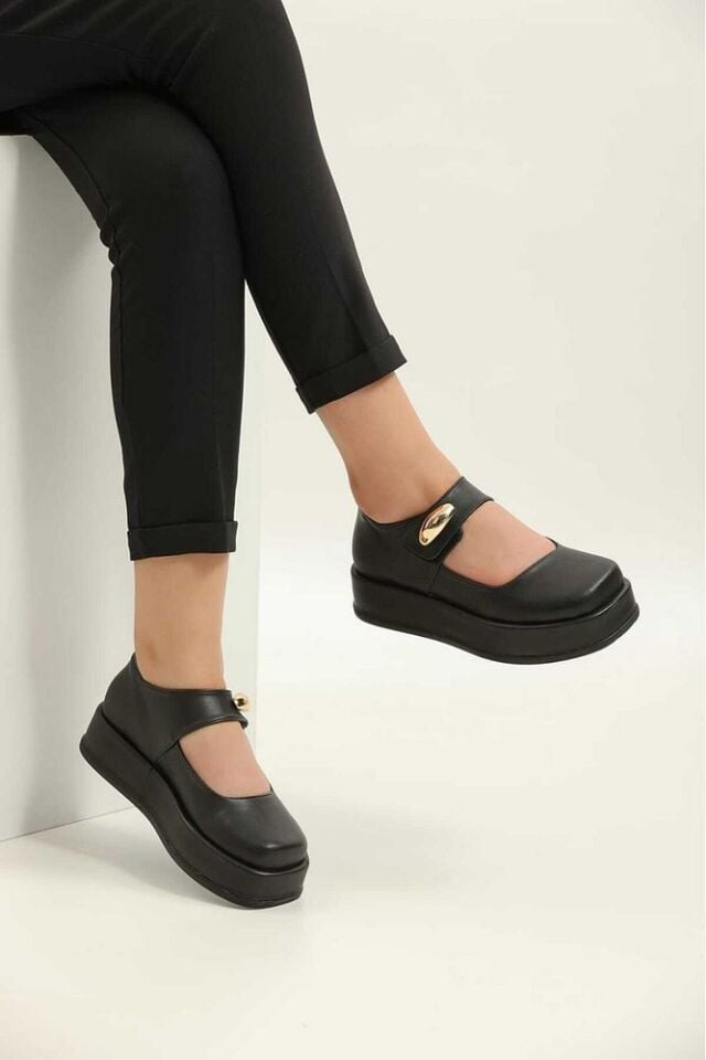 Platform Topuklu Loafers Günlük Kadın Siyah Ayakkabı