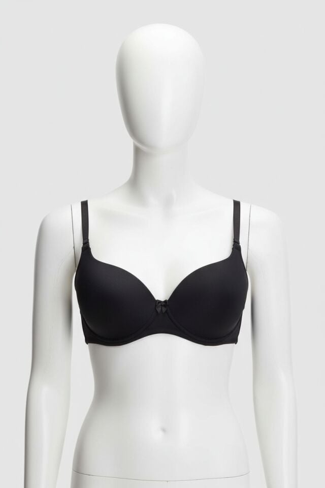 Arias Closet Siyah Balenli Desteksiz Dolgusuz Askıları Çıkabilen Günlük Klasik T-Shirt Sütyeni