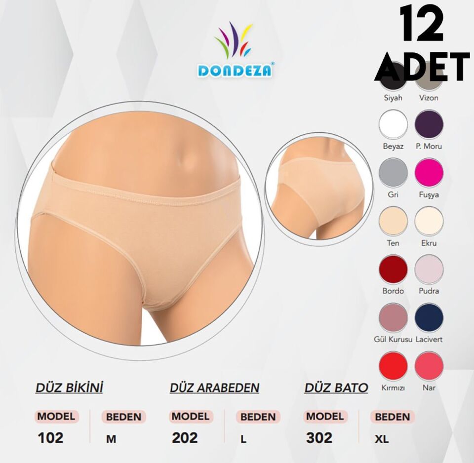 Dondeza 202 Düz Bayan Ara Beden Külot 12'li