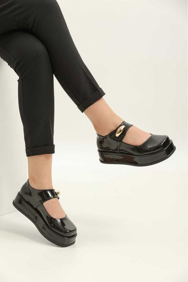 Platform Topuklu Loafers Günlük Kadın Siyah Ayakkabı