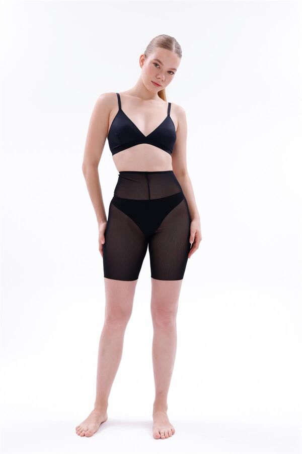 Arias Closet Siyah MI EMAY 2705 Lazer Tül Toparlayıcı Paçalı Boxer Hayalet Korse