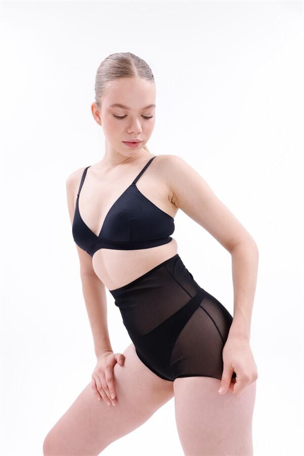 Arias Closet Siyah MI EMAY 2706 Lazer Tül Toparlayıcı Slip Hayalet Külot Korse