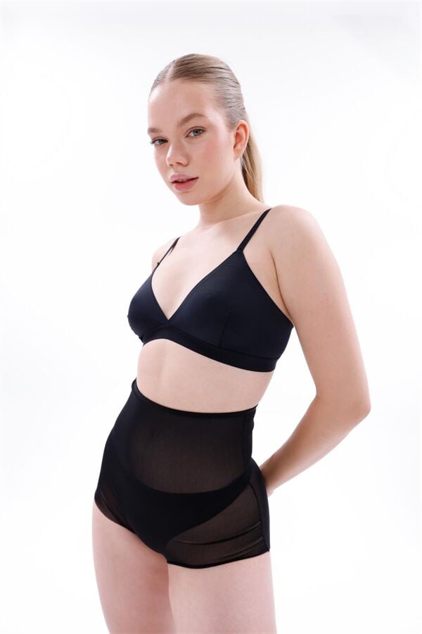 Arias Closet Siyah MI EMAY 2706 Lazer Tül Toparlayıcı Slip Hayalet Külot Korse