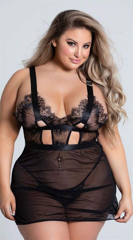 Arias Closet Özel Tasarım Büyük Beden Göğüs Altı Şeritli Askılı Fantezi Gecelik