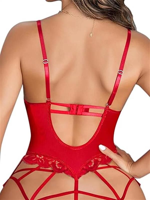 Arias Closet Kırmızı Dantel İşlemeli İp Detaylı Fantezi Jartiyer Takımı