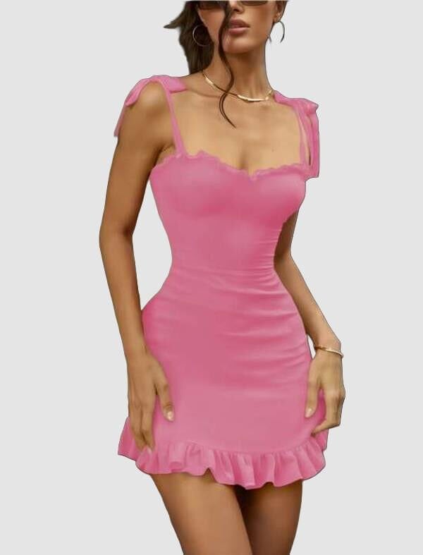 Arias Closet Pembe Fırfırlı Fantezi Mini Club Elbisesi