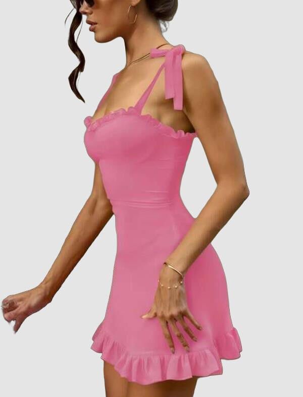 Arias Closet Pembe Fırfırlı Fantezi Mini Club Elbisesi