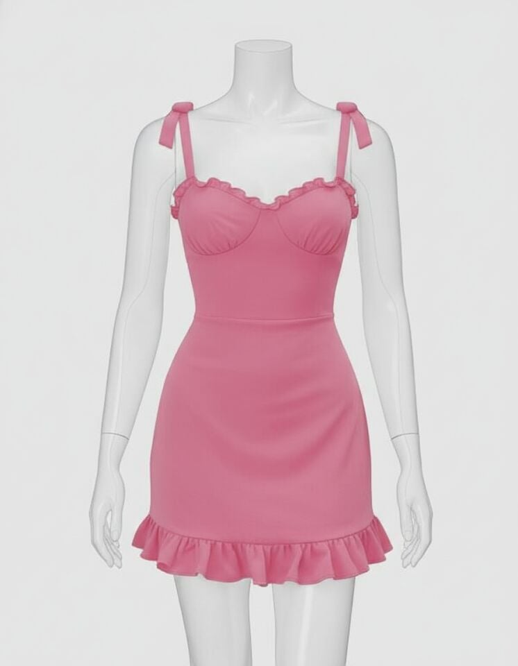 Arias Closet Pembe Fırfırlı Fantezi Mini Club Elbisesi