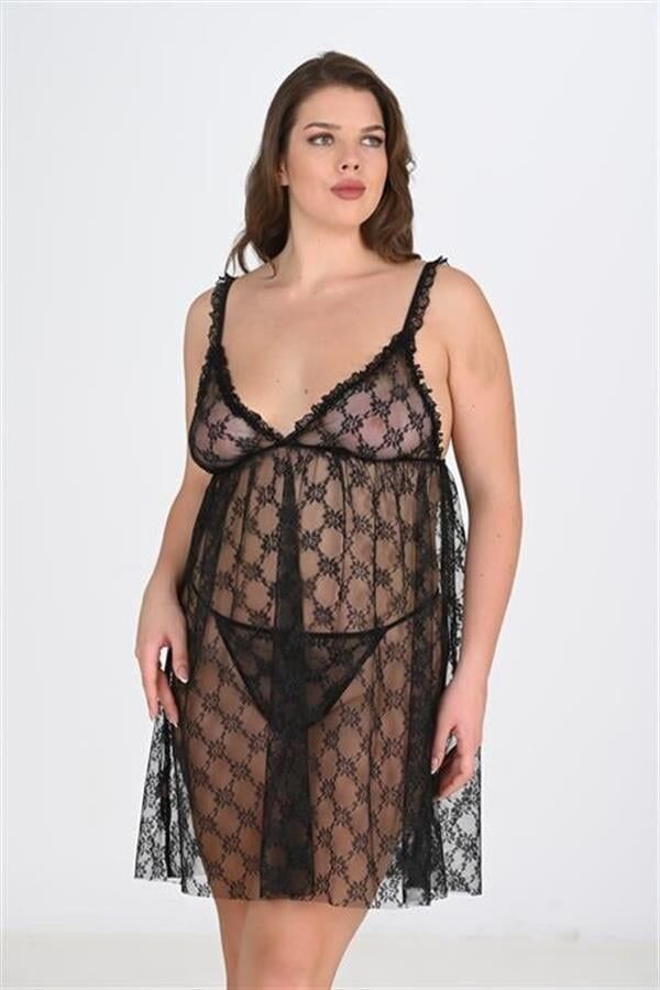 Arias Closet Büyük Beden Siyah Gecelik 3041