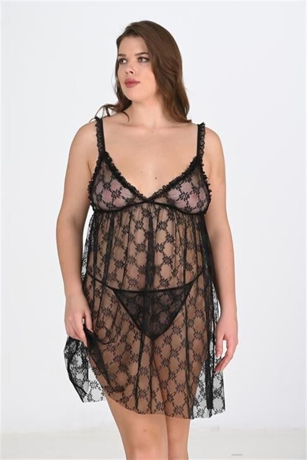 Arias Closet Büyük Beden Siyah Gecelik 3041